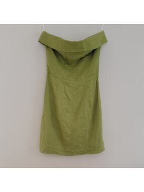 Reformation Madilyn Green Linen Strapless Dress Sz 0